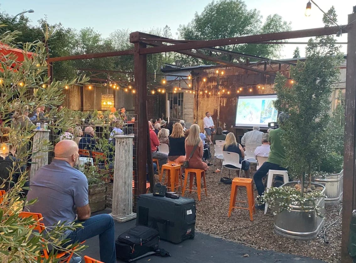 An outdoor screening under the pergola